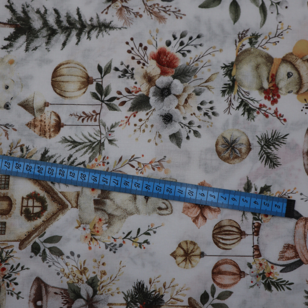 Vianočná bavlnená látka 160cm zvieratká v zime