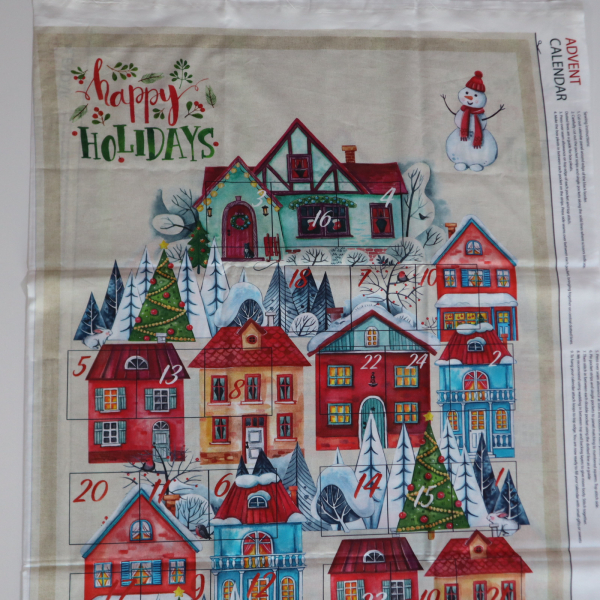 Bavlnený panel Adventný kalendár - Domčeky 70x150cm