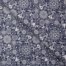 Bavlnená látka folk tmavomodrý ornament