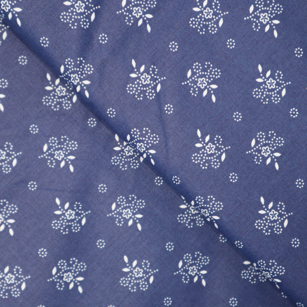 Bavlnená látka folk kvietky na modrej