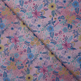 Bavlnená látka kvety na ružovej