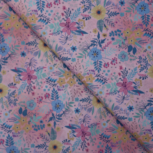 Bavlnená látka kvety na ružovej