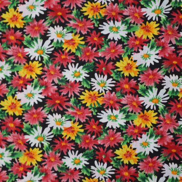 Bavlnená látka kvety na čiernej