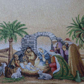 Gobelín panel s lurexom - vianočný obrus betlehem 160x300cm