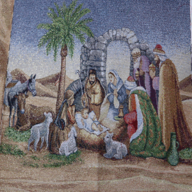 Gobelín panel s lurexom - obrus nočný betlehem 90x130cm + 2x vankúš 45x65cm