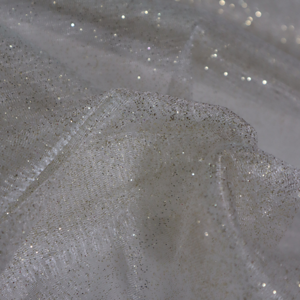 Tyl dekoračný smotanový so zlatými trblietkami