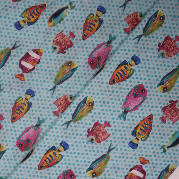 Bavlnená látka rybyčky na modrej