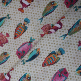 Bavlnená látka rybyčky na smotanovej