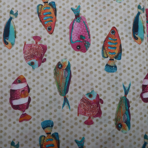 Bavlnená látka rybyčky na smotanovej