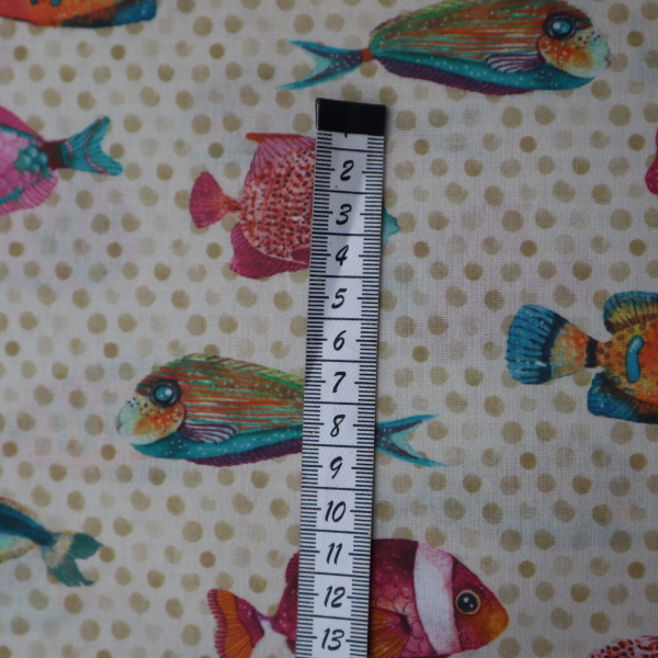 Bavlnená látka rybyčky na smotanovej
