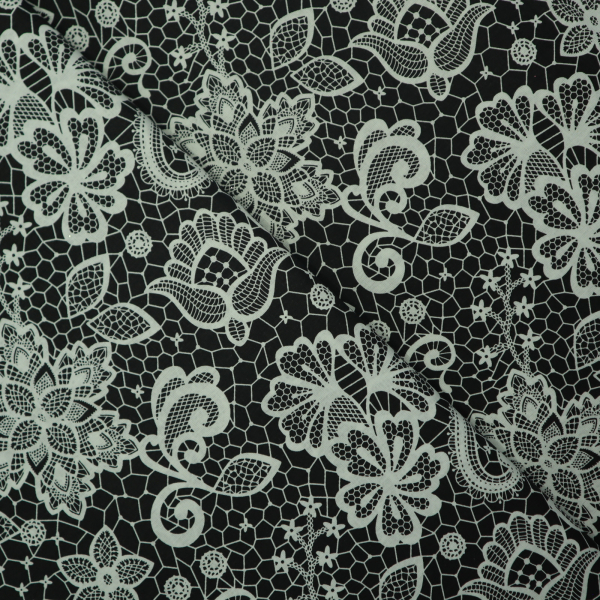 Bavlnená látka biela čipka na čiernej 160cm