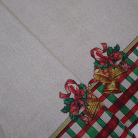 Vianočná dekoračná látka s bordúrou zvončeky