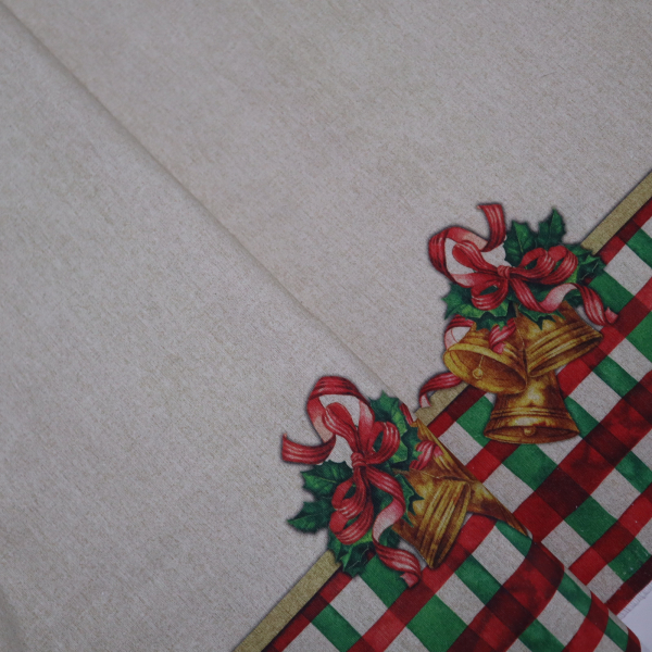 Vianočná dekoračná látka s bordúrou zvončeky