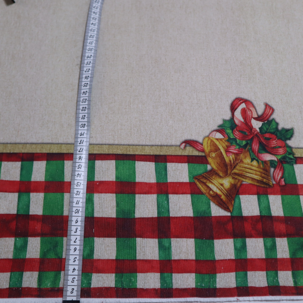 Vianočná dekoračná látka s bordúrou zvončeky