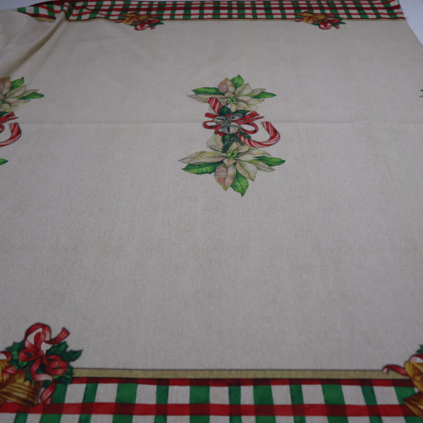 Vianočná dekoračná látka s bordúrou zvončeky