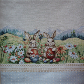 Veľkonočný gobelín panel - králičky na lúke 45x140cm