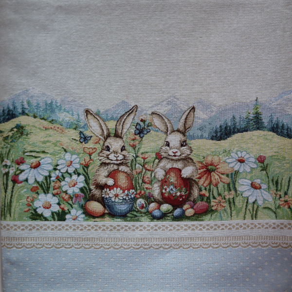 Veľkonočný gobelín panel - králičky na lúke 45x140cm
