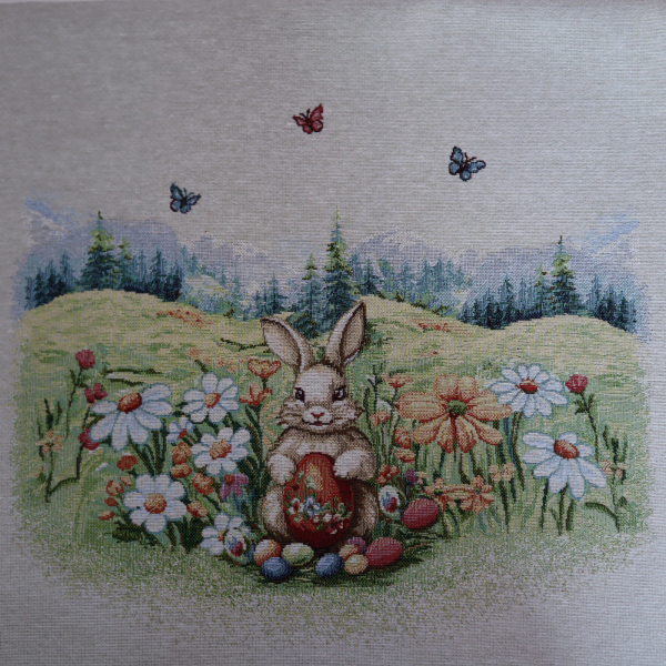 Veľkonočný gobelín panel - obrus a vankúš králičky 100x140cm