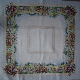 Veľkonočný gobelín panel - obrus a vankúš králičky 100x140cm