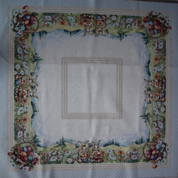 Veľkonočný gobelín panel - obrus a vankúš králičky 100x140cm