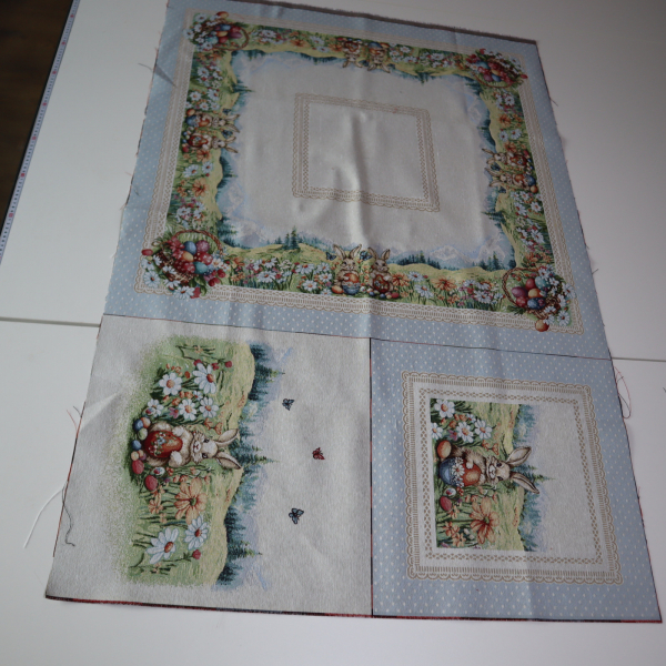 Veľkonočný gobelín panel - obrus a vankúš králičky 100x140cm