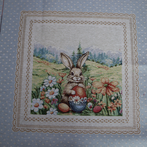 Veľkonočný gobelín panel - obrus a vankúš králičky 100x140cm
